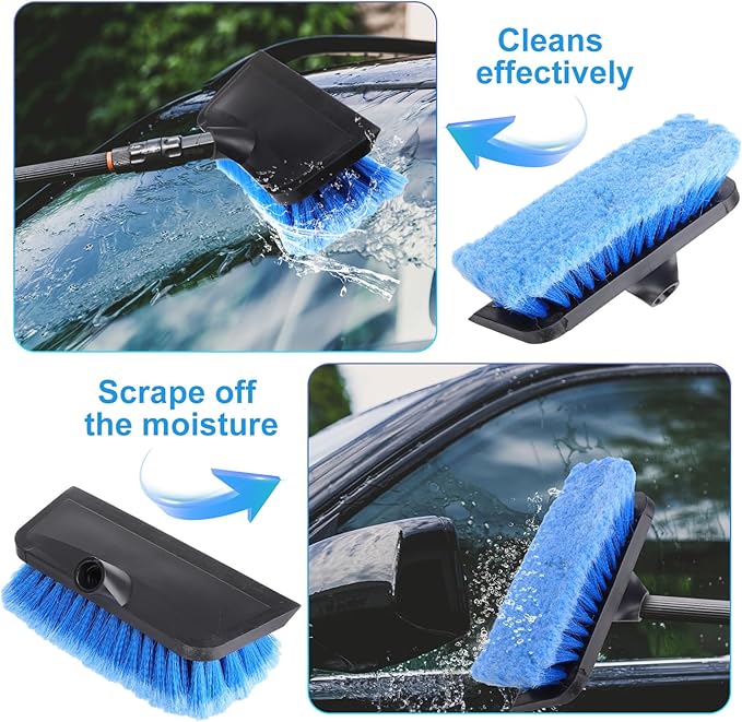 2 Pcs 10 Inch Solar Panel Soft Brush Cleaner Head, Bristles Scrub Brush with Rubber Protective Pads Prevent Scratches, for Solar Panels, Cars, RV, Trucks, Boats, Facades of Houses(Blue)