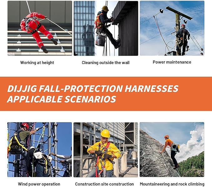 Safety Harness Fall Protection Kit Full Body Roofing Harnesses With Internal Shock Absorbing Lanyard, Orange Safety Harness For Construction OSHA/ANSI Compliant