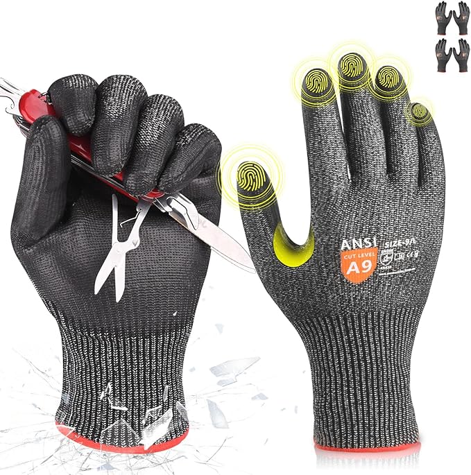 Donfri A9 Cut Resistant Work Gloves for Men, Safety Gloves for Men Touchscreen with Reinforced Thumb for Metal Glass Wood