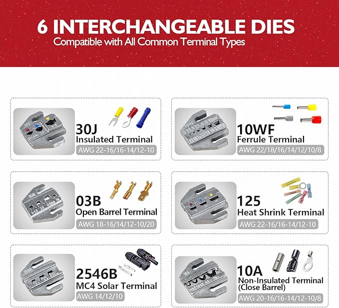 GKG 6 Piece Ratcheting Crimper Tool Kit, Quick Exchange Wire Cimping Tool for Heat Shrink ButtConnectors. Insulated, Non-nsulated, Ferule Terminal, Open Barel Terminals & MC4 Connectors