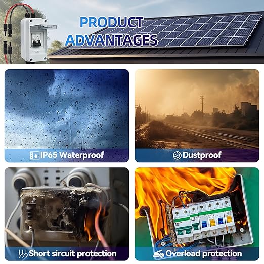 Solar Panel Disconnect Switch, PV Disconnect Switch,Miniature Circuit Breaker Box IP65 Waterproof AC/DC Disconnect Box for RVs,photovoltaic Solar Panel(60A 1000V)
