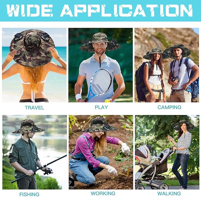 Berlune Men Sun Hat with 2 Solar Fans Wide Brim Outdoor Fishing Hat USB & Solar Powered for Sun Protection Camping Hiking