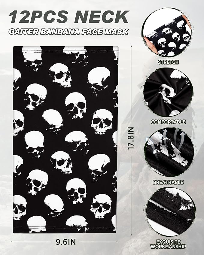 Cuffbow 12 Pack Neck Gaiters Face Mask Bandana Balaclava for Men Women Cooling Neck Gaiter Summer UV Sun Protection Scarf