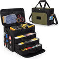 2 Layers Tool Bag with 3 Clear Window Removable Cases, Heavy Duty Tool Tote with Molle Webbing and Detachable Shoulder Strap, Black/Green