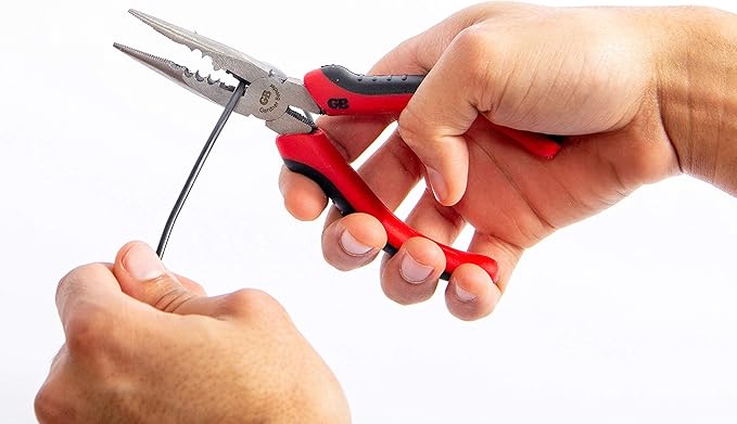 Gardner Bender GS-385 Long Nose Electrical Pliers, Cutter & Crimper, Solid & Stranded Wire, 14-16 AWG, Hand Tool, 6½ in., Red