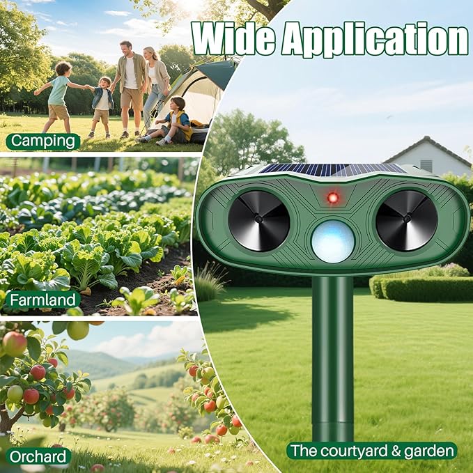 2026 Upgraded Ultrasonic Animal Repellent Outdoor (2 Pack), Solar Powered Animal Repeller with Motion Sensor, Effective Cat Deterrent and Deer Repellent for Yard, Garden, Squirrel & Dog Deterrent