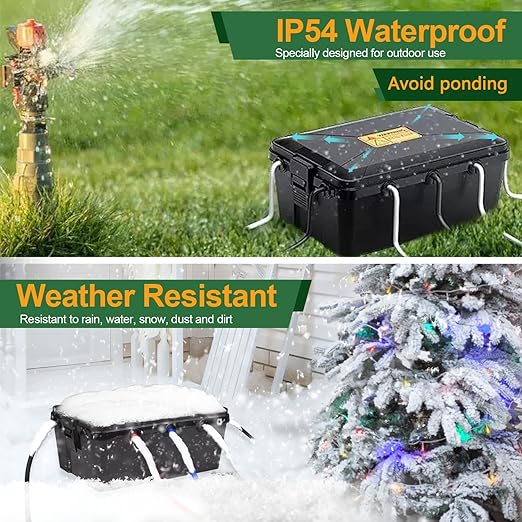 NineLeaf Large Outdoor Electrical Box (12.5 x 8.5 x 5 inch), IP54 Waterproof Extension Cord Cover,Weatherproof Connection Box for Power Strip, Plug, Socket, Timer, Holiday Light Decoration, Black