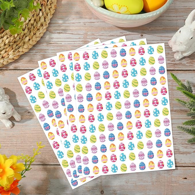 JarThenaAMCS 2400Pcs Easter Egg Mini Sticker Colorful Paper Decals 6 Egg Styles Self-Adhesive Stickers for Spring Holiday Envelopes Scrapbook Gifts DIY Supplies, 0.4 x 0.5 in