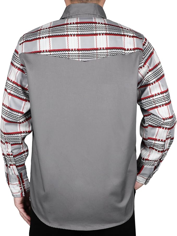 BOCOMAL FR Shirts Pearl Snaps Two Tone Plaid/Solid Flame Resistant Cotton Welding Shirt NFPA 2112 CAT 2
