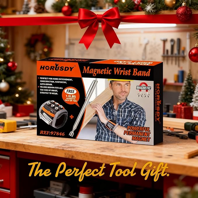 HORUSDY Magnetic Wristband, Stocking Stuffers, Gifts for Men, Premium Tool Belt for Holding Screws Nails Drill Bits with Powerful Magnets, Cool Gadgets, DIY, Valentine’s Day, for Dad