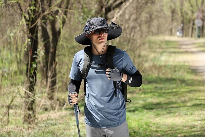 Solar Fan Hat Rechargeable 2Detachable Solar Fans,Water-Repellent Wide Brim Bucket Hat, Outdoor Camping Hiking Golf Sun Hat