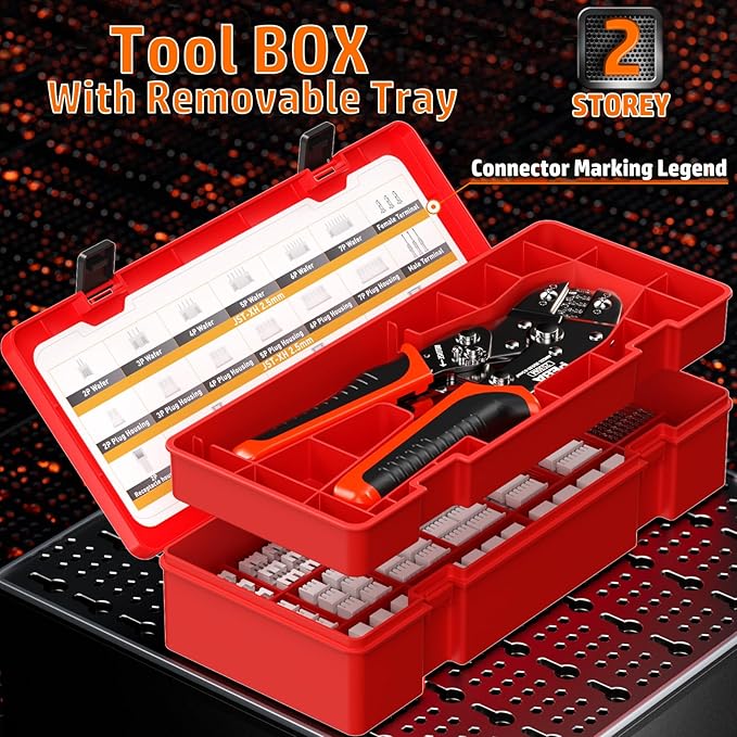 PEBA Crimping Tool and JST Connector Kit - 18 Types of 2.5 mm JST-XH Connectors & Crimp Pins, 2/3/4/5/6/7-pin JST Housings and Contacts, for DIY Electronics - Suitable for AWG 32-20 Wires
