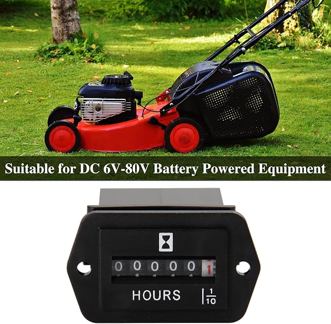 Jayron JR-HM002 DC 6-80V Snap in Mechanical Hour Meter for DC Powered Equipment Such as Fork Lifts,Golf Carts,Generator,ATV,Lawn Mower,Floor Care Equipment,and Any Other Battery Powered Equipment