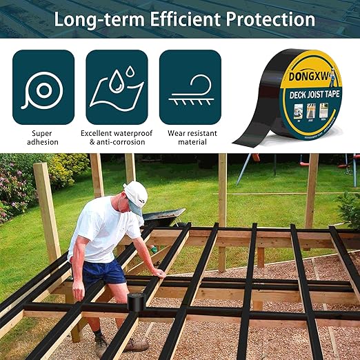 12 Packs Deck Joist Tape, 2" x 50' Waterproof Butyl Joist Tape for Decking 2inch, Flashing Tape Self-Adhesive Joist Tapes for Decks Beams Extend Wood Deck Life