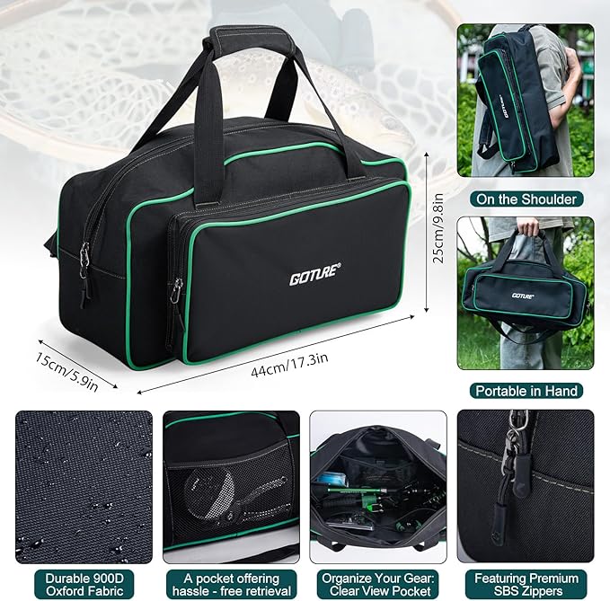 Goture Fishing Poles and Reels Combo - Green Telescoping Fishing Rod Portable Travel Kit with Carrier Bag for Freshwater Saltwater