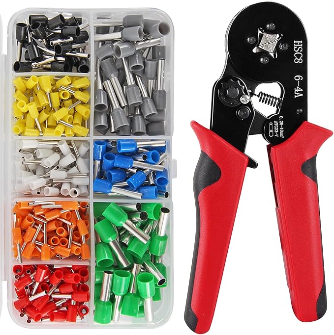 Ferrule Crimping Tool Kit, Crimper Plier with 400PCS Wire Ferrules Kit Wire End Terminals, Self-adjustable Ratchet Tool Set for AWG 23-7 Cable connectors, 0.25-10mm² (HSC8 6-4A + 400)