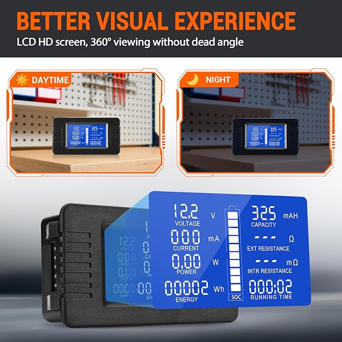DC Multifunction Battery Monitor Meter, 0-200V 0-100A LCD Display Digital Current Multimeter Voltmeter Ammeter for Cars Rv Solar System