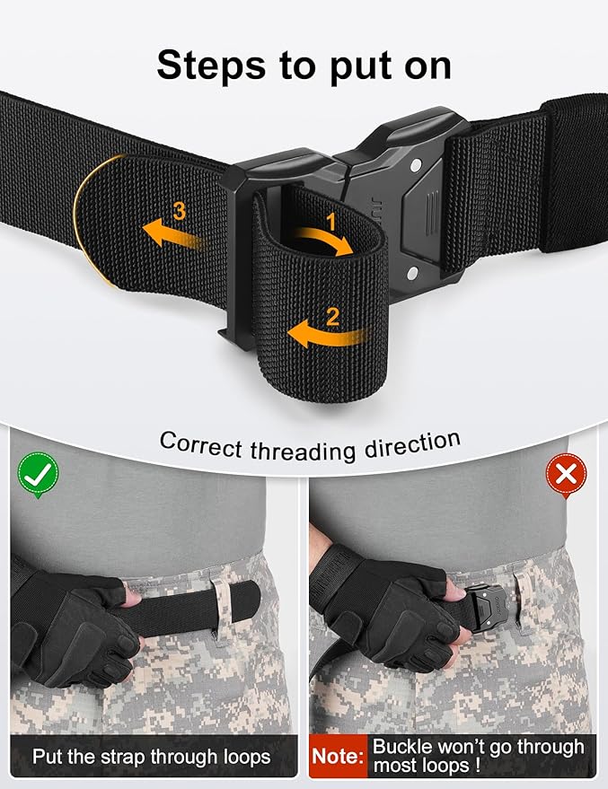 JUKMO Quick Release Tactical Belt, Military Work 1.5" Nylon Web Hiking Belt with Heavy Duty Seatbelt Buckle