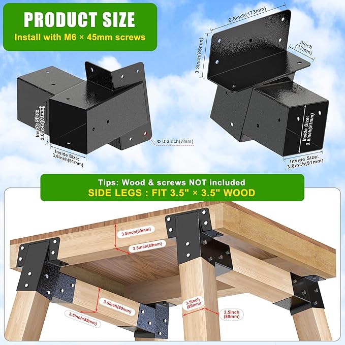 Dolibest Heavy Duty Deer Stand Brackets, 4x4 Compound Angle Bracket, Powder Coated Elevated Bracket for Outdoor Platforms, Deer Hunting, Shooting Shack, Observation Decks& Tree Houses (4Pack)