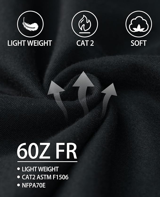 TICOMELA FR T-Shirt, Flame Resistant, Stretch Fit, Hidden Pocket, 6oz Crew Neck Work Shirt for Men 100% Cotton