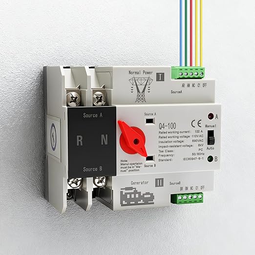 Dual Power Automatic Transfer Switch 2P 100A ATS Dual Power Generator Changeover Switch 110V Mini Electrical Selector Switches
