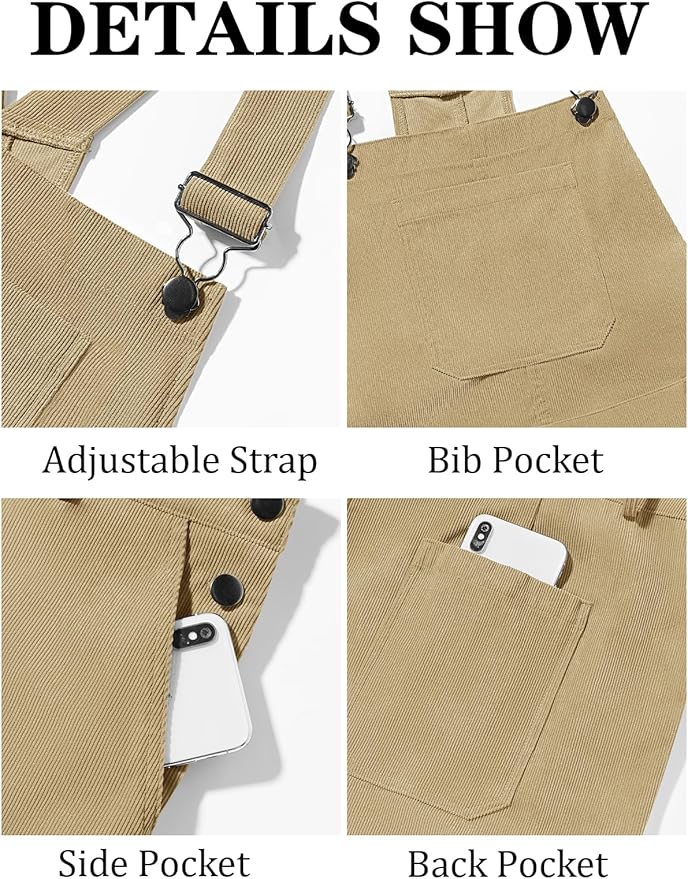 Runcati Mens Corduroy Bib Overalls Workwear Fashion Casual Jumpsuit Adjujstable Strap Romper Coverall
