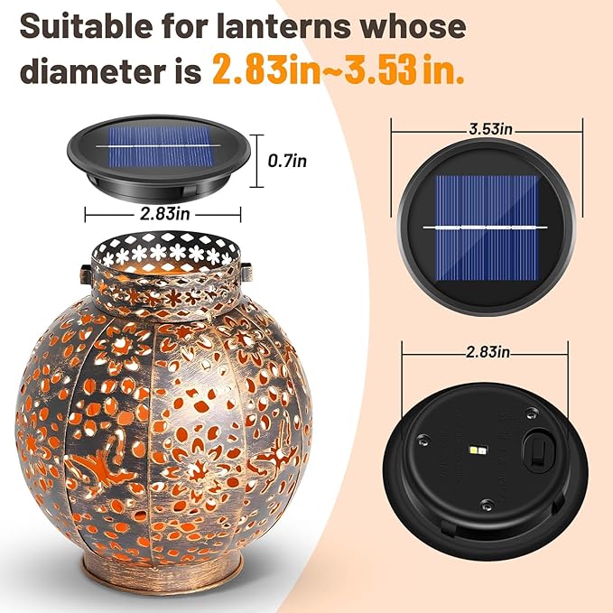Replacement Solar Light Parts 2 Mode 2 Pack Warmwhite and RGB Color-Changing ,Solar Lights Replacement Top, Inserts for Lanterns, Waterproof DIY Outdoor Garden Patio Decor 3.53inch