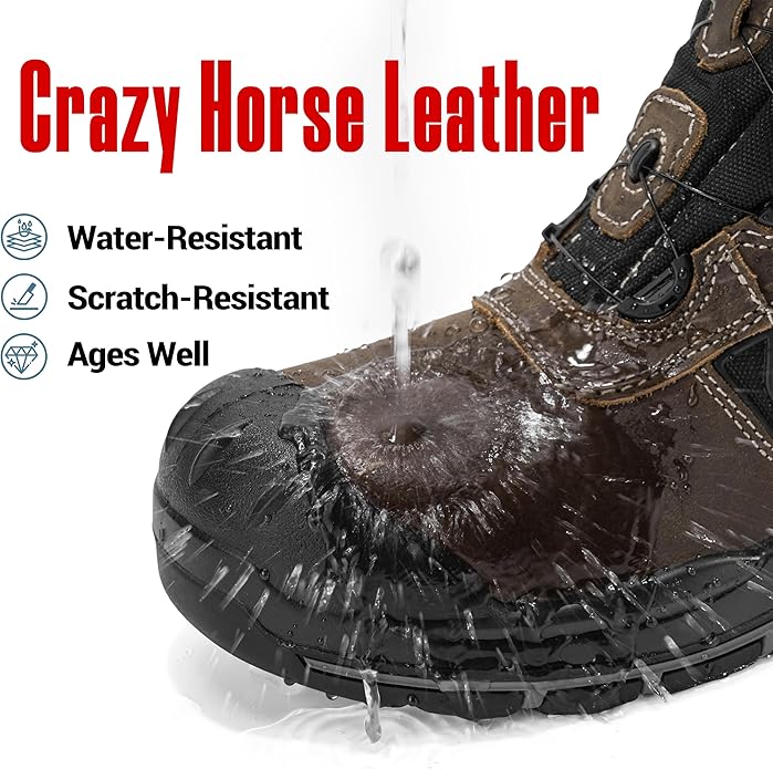 Composite Toe Work Boots for Men and Women – Exceeds Steel Toe Protection, Quick Fit System, Kevlar Puncture-Resistant Midsole, S3 HRO Certified, Heat-Resistant, Waterproof, Rubber Slip-Resistant Outsole, Safety Shoes for Industrial & Welding Use