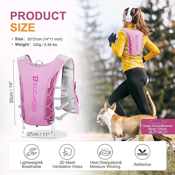 Running Vest Hydration Backpack for Men Women, 5L Lightweight Running Backpack Hydration Pack for Marathon, Trail, Cycling, Hiking, Jogging