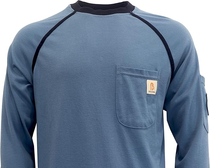 BOCOMAL FR Shirts for Men Crew Neck Long Sleeve 5.5oz Light Weight Flame Resistant/Fire Retardant Clothing Shirt