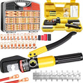 Twidec/230PCS Battery Cable Ends Kit AWG 8 6 4 2 1 1/0 2/0 Heavy Duty Copper Lugs Cable Wire Lugs,Copper Ring Terminals Connectors with Heat Shrink Tube and Hydraulic Crimping Tool 10 Tons with 9 Die