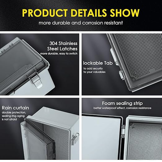 Waterproof Electrical Junction Box, IP67 ABS Plastic Junction Box Enclosure with Aluminum DIN Rail, Mounting Plate, Wall Brackets for WiFi Electronics Project, Clear (16.1''×12.2''×7.1'')