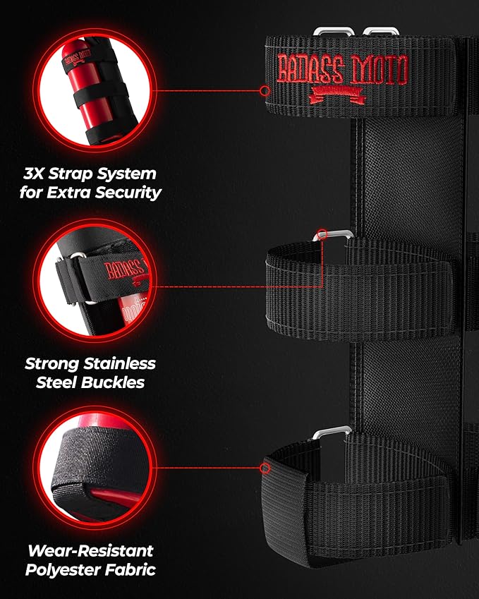 Badass Moto for Jeep Fire Extinguisher Mount. Offroad Roll Bar Extinguisher Holder. Off Road Vehicle Accessories Wrangler Camping Kit Gear. Fits 1965-2025 Jeep JL JK JKU TJ CJ JL Bronco and Gladiator