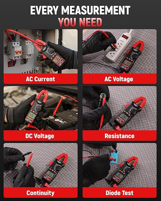 KAIWEETS Digital Clamp Meter, Portable Size, 2000 Counts, Measures High AC Current 400A, 600V AC/DC Voltage, Resistance, Continuity, Diode, Auto Ranging Multimter, Voltage Tester, KC400