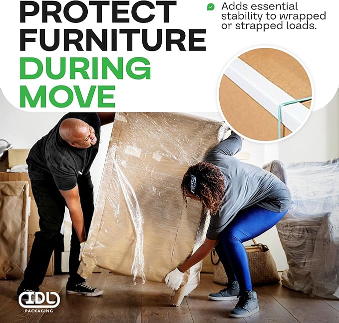 IDL Packaging Cardboard Edge Protectors 2" x 2" x 3", Pack of 50, White, 0.225" Thick - Reinforced V-Board Edge Guards for Pallets - Super-Duty Cardboard Corners for Shipping