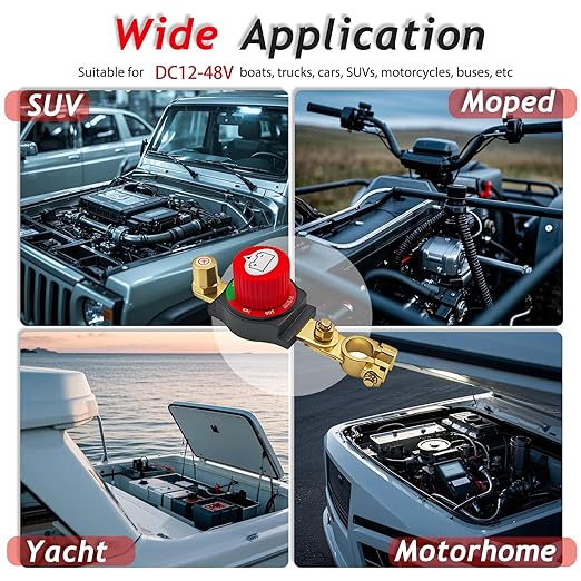 2025 New Top Post Battery Disconnect Switch,12-48V Car Battery Kill Switch,Suitable for 17-18 mm terminals,Battery Disconnect Switches are Mainly Used in Automobiles, Rvs, Boats, Solar Panels