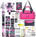 Goture Pink Fishing Rod and Reel Combo - ML Action Spinning Reel Pole with Pink Bag - Telescopic Rod Kit for Starter Travel Saltwater Freshwater, Gift for Woman