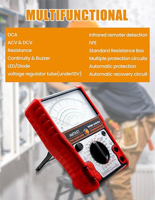 Analog Multimeter Tester Portable Multi Meter Multi Testers for Electrical Applications Pointer Multimeter Measures Voltage, Current, Resistance, Diode and hFE (Model AMT88L)