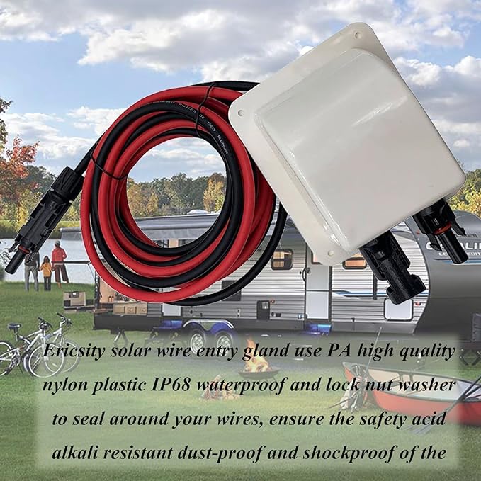 Solar Cable Entry Gland Entry Housing Solar Junction Box Fits for RV,Vehicles, Boats,Camper,Through RV Roof Solar Entry Housing with 10Ft 10AWG Solar Extension Cable(White Entry Gland 3m)