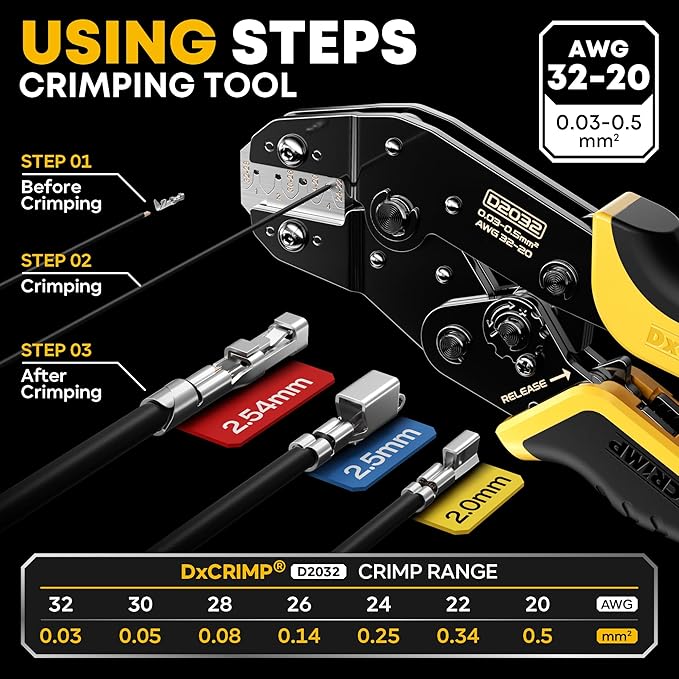 Crimping Tool JST Connector Kit, 29 Types of JST-XH/SM/SYP 2.5mm Connectors, with 32-20 AWG Ratchet Crimping Pliers and Wire Strippers, for JST, Dupont, KF2510, Molex, AMP EI-Serie