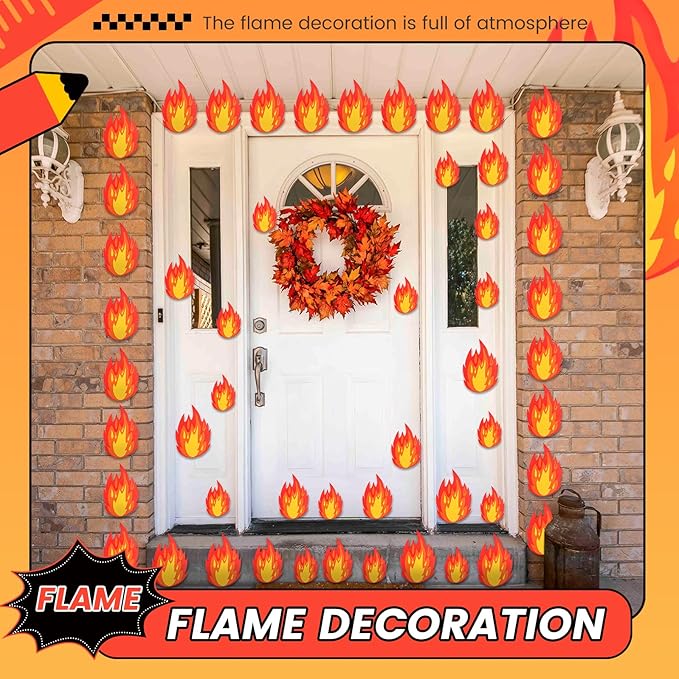 48 Pcs Fire Stickers 3 Sizes Fire Party Decorations Set Flame Cutouts Flame Decals for Firefighter Birthday Survivor Camping BBQ Party Decorations Supplies with Adhesive Dots
