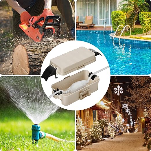 Flemoon [2 Pack] IP55 Small Outdoor Electrical Box Waterproof (Inner 5.9 x 3.2 x 1.8inch), Extension Cord Cover with Detachable Awning Covers for Plug, Outlet, Holiday Lights, Almond