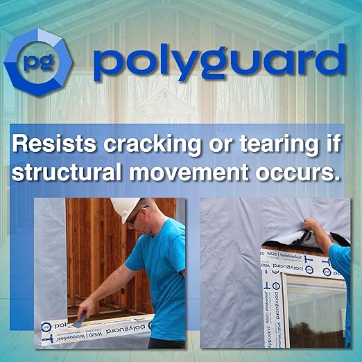 POLYGUARD WindowSeal Window and Door Flashing Tape, 4 in x 100 ft Roll, 20 mil Thick, Self-Sealing & Self-Adhering Waterproof Barrier, Pack of 4