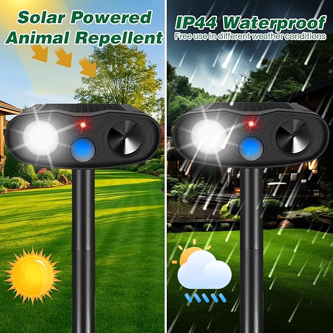 4Pack Solar Ultrasonic Cat Repellent Outdoor Bear Repellent Devices, Solar Animal Repeller Motion Detection Cat Squirrel Dog Repellent Goose Deterrent with LED Flash Lights for Yard (Black)