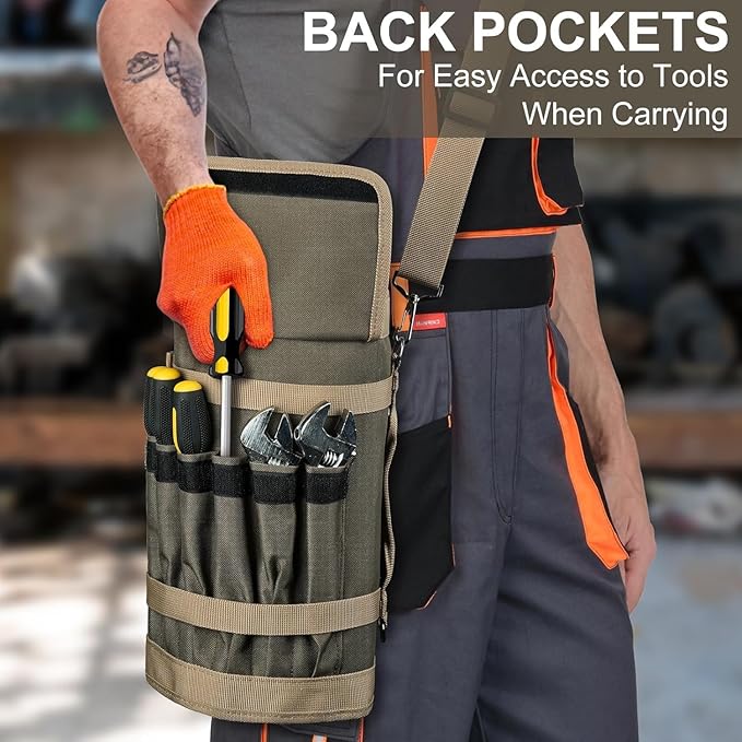 Tool Bag,Large Roll Up Tool Bag Organizer,13 Pockets Tool Roll Storage Pouch,Heavy Duty Portable Tool Storage Carrier Bag for Men,Mechanic,Electrician,Valentines Day Gifts for Men,Olive Green