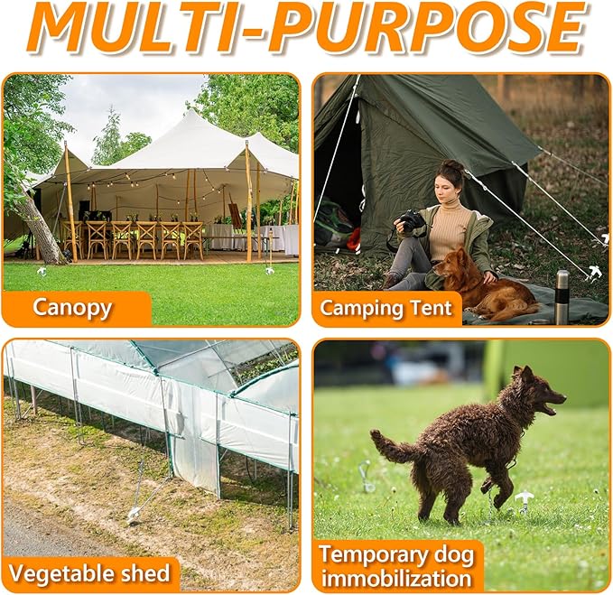 8" Screw in Tent Stakes Heavy Duty, Ground Anchors Screw in, Metal Threaded Tent Spikes, Camping Pegs for Canopies & Gardening Inflatable Decor (20 PCS Luminous)