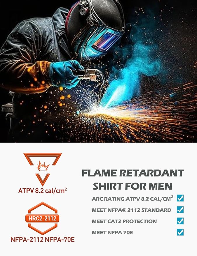 100% Cotton Mens Fr Shirts 7.5oz Flame Resistant Shirts NFPA2112 Men's Fire Retardant Welding Shirts