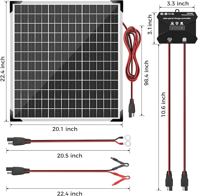 Voltset Solar Panel Kit 50W 12V, Solar Battery Trickle Charger Maintainer, Waterproof Solar Panel + Upgrade Charge Controller + Mount Bracket for Boat RV Motorcycle Marine