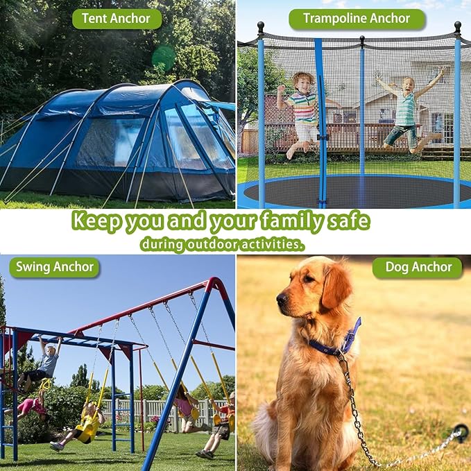 Ground Anchors Screw in, 18 Inch Heavy Duty Swing Set Ground Anchor Kit 6 Pack, Spiral Earth Trampoline Stakes High Wind Metal Auger Stakes for Dog Sheds Tent Carports Camping