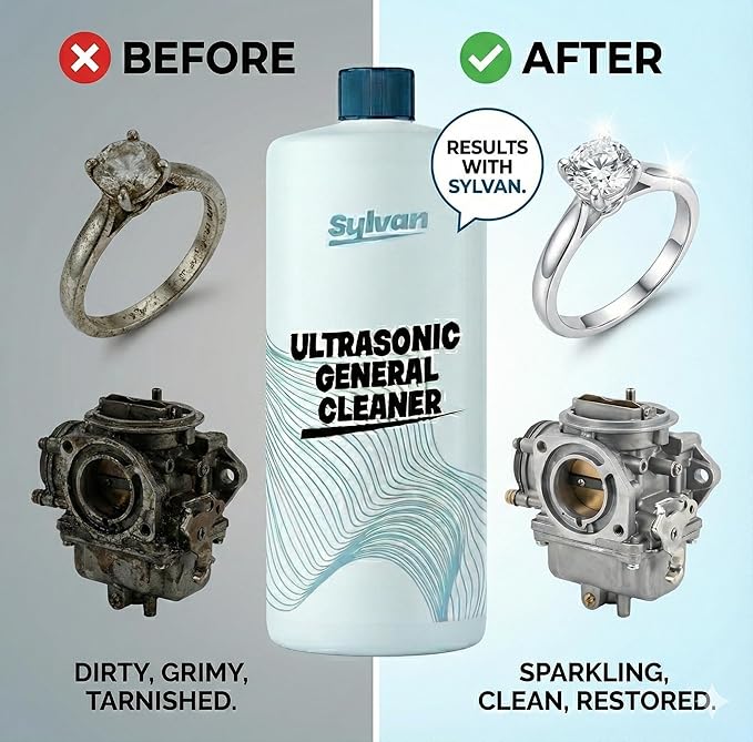 Ultrasonic Cleaner Solution Concentrate + Free Cleaning Cloth | Makes 50 Gal. | Made in The USA | For All Ultrasonic Machines | Cleaning Liquid 32 Oz.